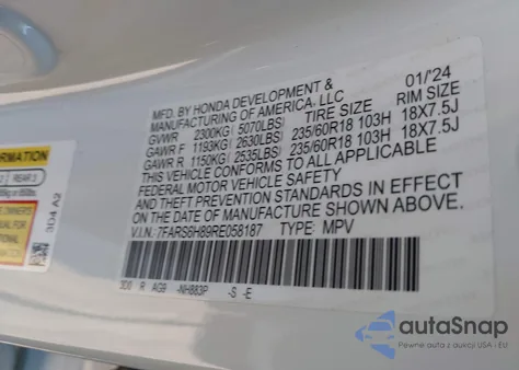 2024 Honda Cr-V Hybrid Sport-L z USA, uszkodzony, nr VIN 7FARS6H89RE058187